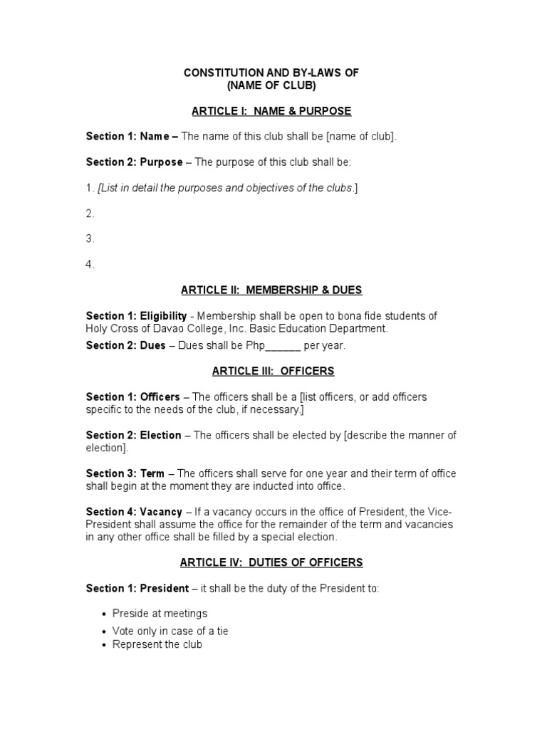 Model Constitution and ByLaws PDF Quorum Ratification