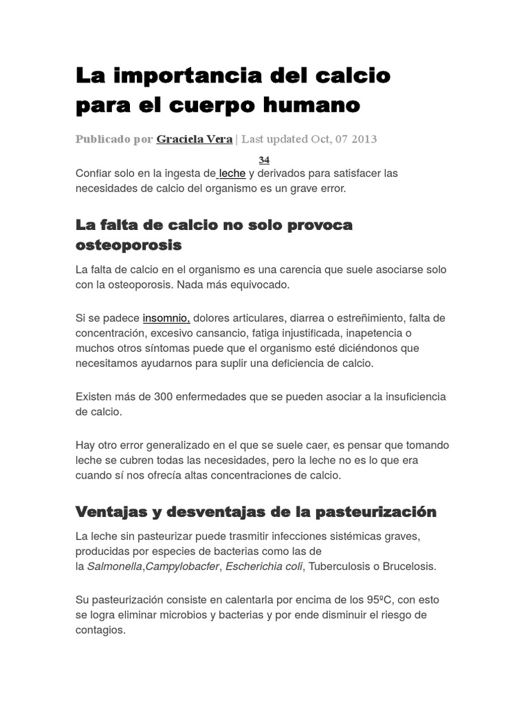 La Importancia Del Calcio para El Cuerpo Humano | PDF | Calcio | Vitamina D