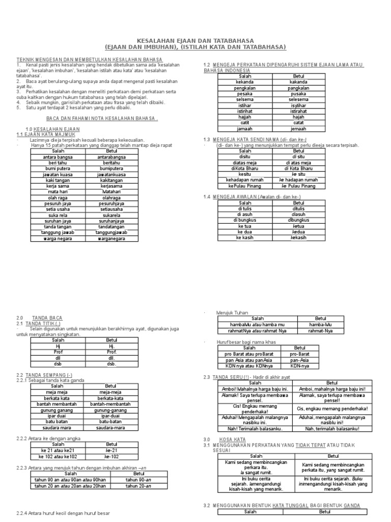 Kesalahan Ejaan Dan Tatabahasa Ting 2 Pdf