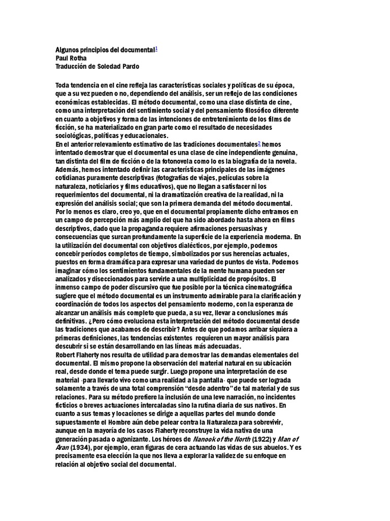 Algunos Principios Del Documental, Por Paul Rotha | PDF | Documental ...