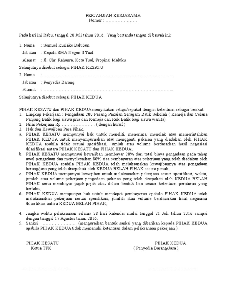 Perjanjian Kerjasama Pengadaan Barang Dan Jasa Pdf