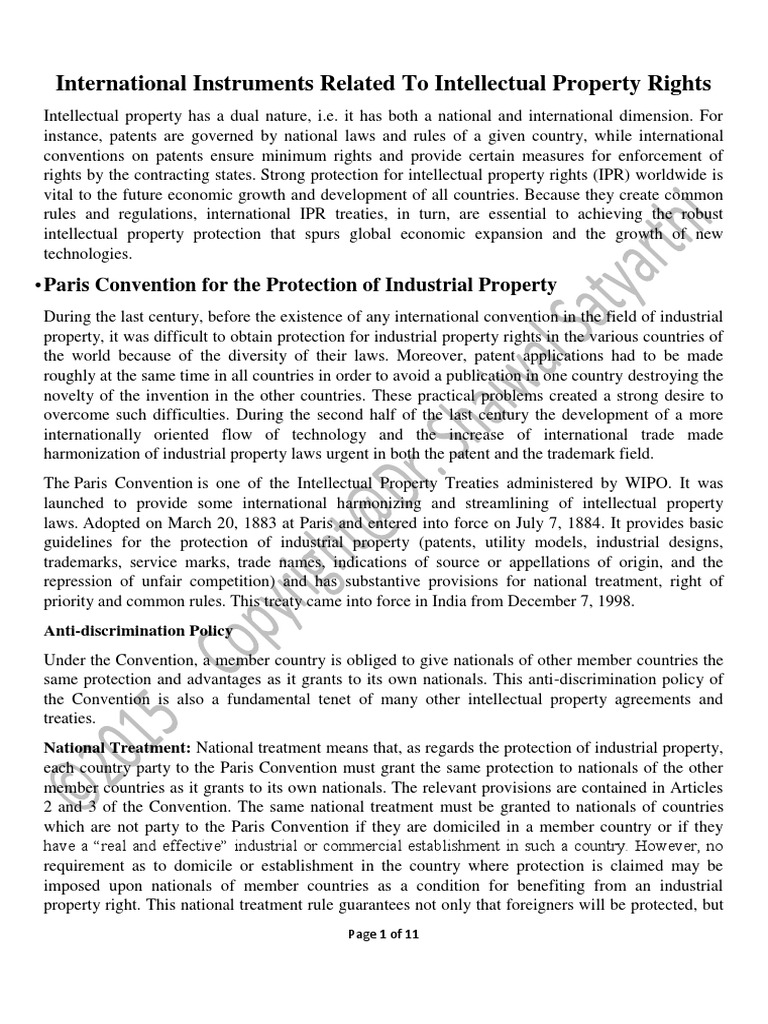 International Instruments Relating to Intellectual Property Rights
