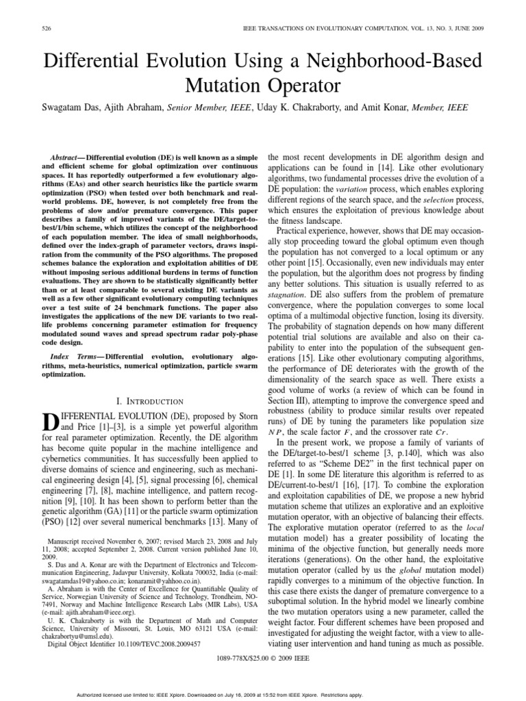 Differential Evolution Using A Neighborhood-Based PDF | PDF ...