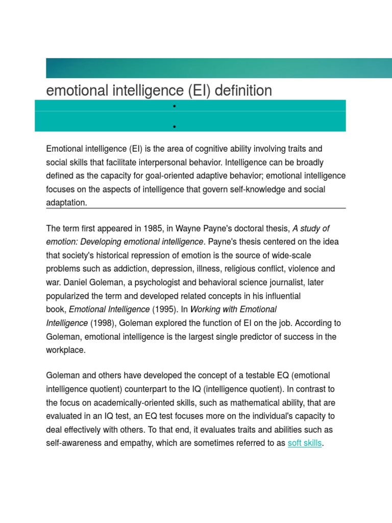 Understanding Emotional Intelligence (EI) | PDF | Emotional ...