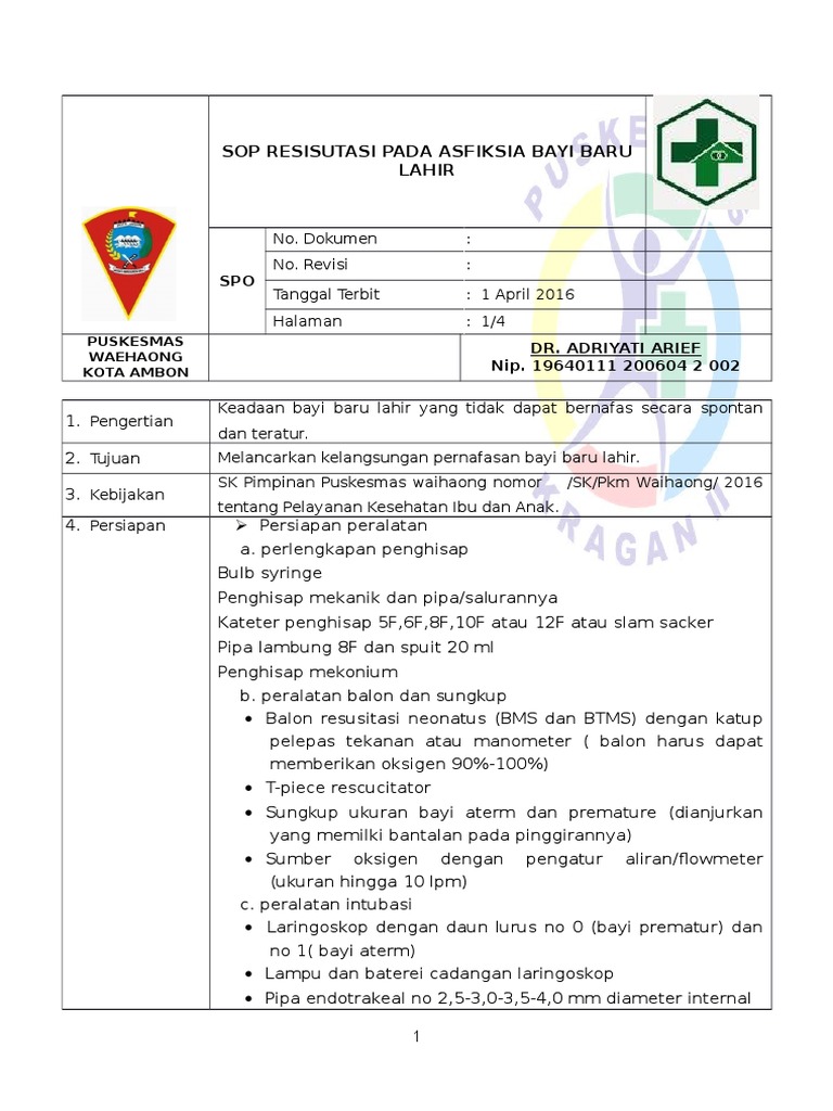 Sop Resusitasi Bayi Baru Lahir