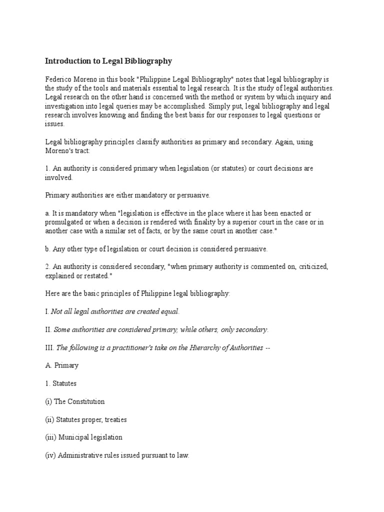 Legal Bibliography Precedent Public Law