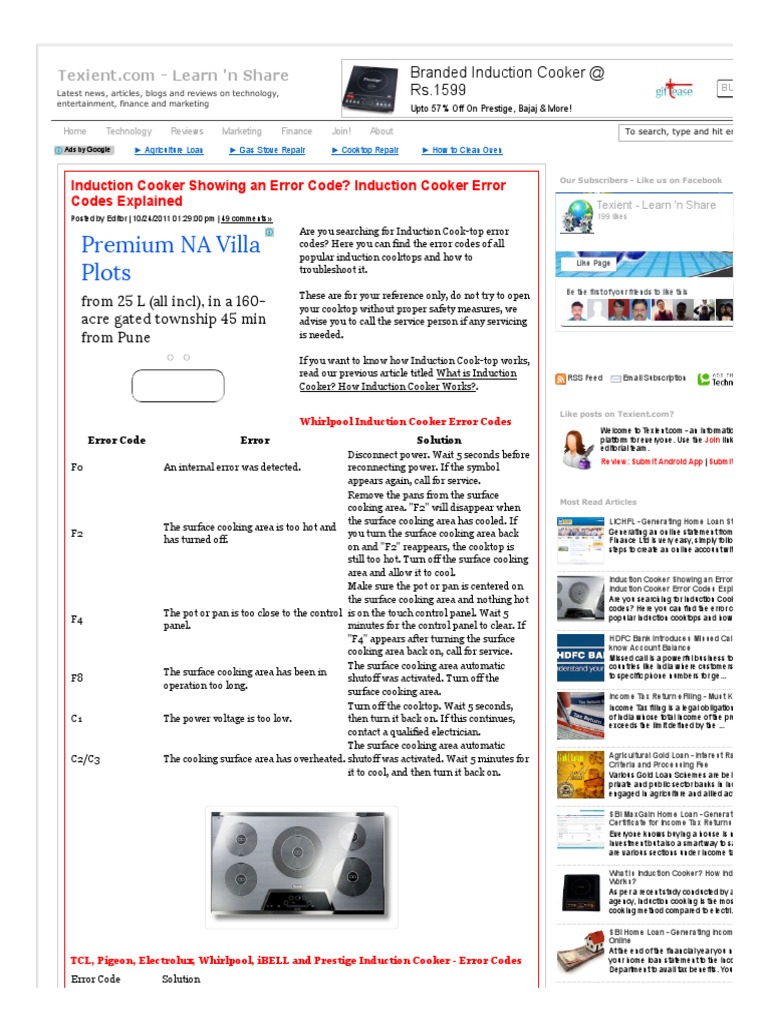 Induction Cooker Error Code Kitchen Stove Home Appliance