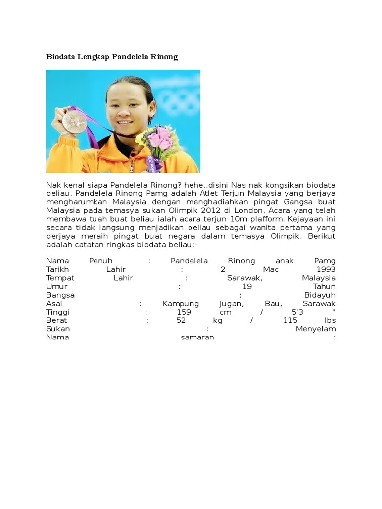 Biodata Lengkap Pandelela Rinong Pdf