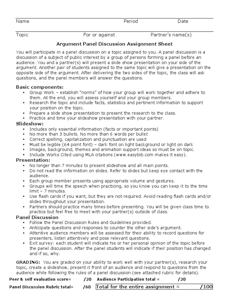 Panel Discussion Assignment Guidelines | PDF | Audience | Citation