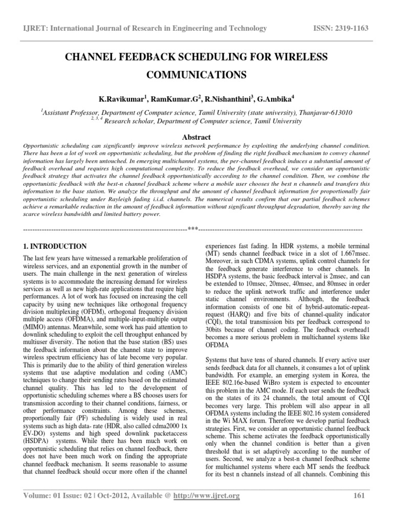 Channel Feedback Scheduling in Wireless | PDF | High Speed Packet ...
