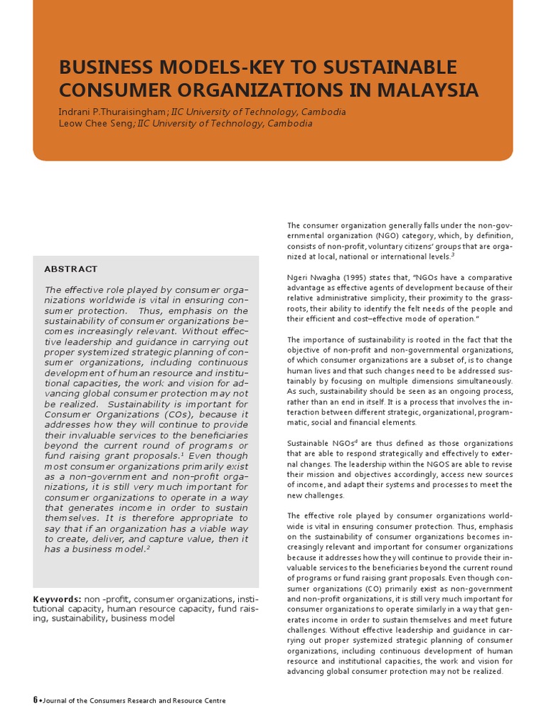 Business Models Key To Sustainable Consumer Organizations In Malaysia Non Governmental Organization Sustainability