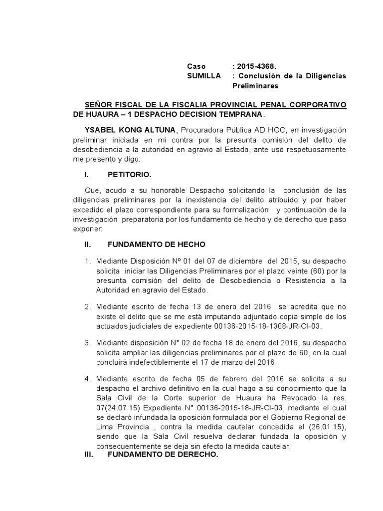 Conclusion De Las Diligencias Preliminares Pdf Fiscal Mandato