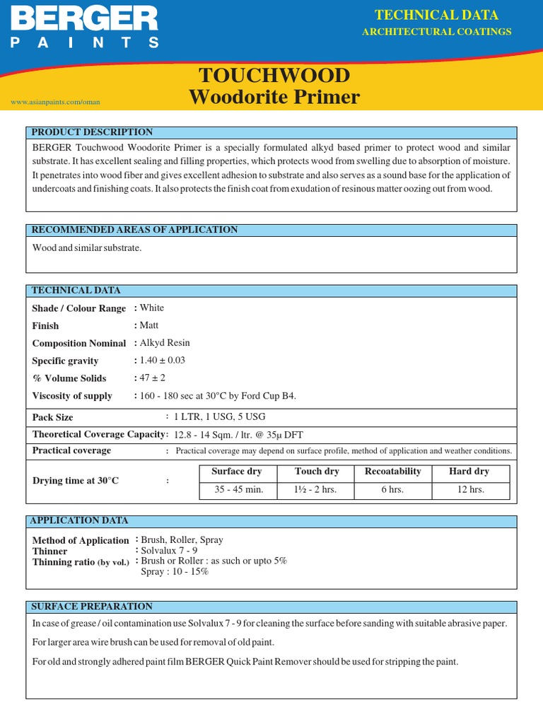 Touchwood Woodorite Primer PDF Paint Manmade Materials