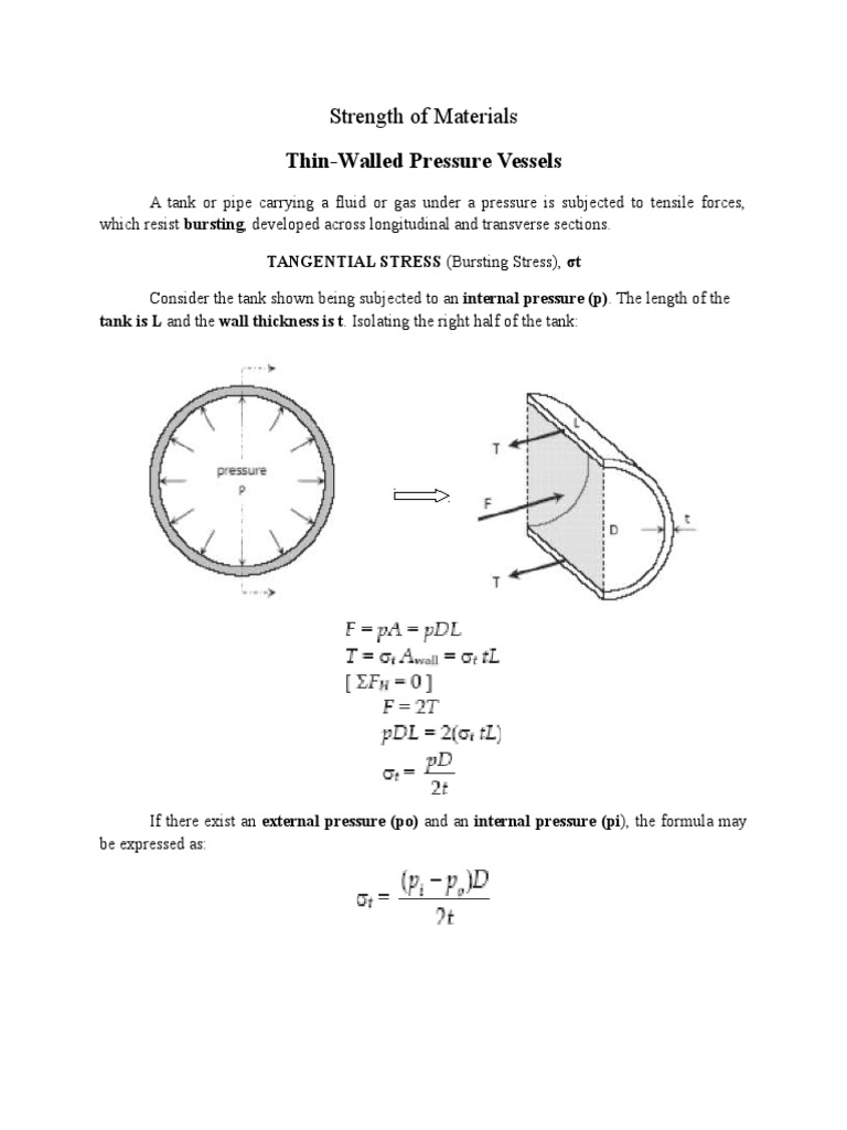 Thin Walled Pressure Vessels | PDF | Stress (Mechanics) | Mechanical ...