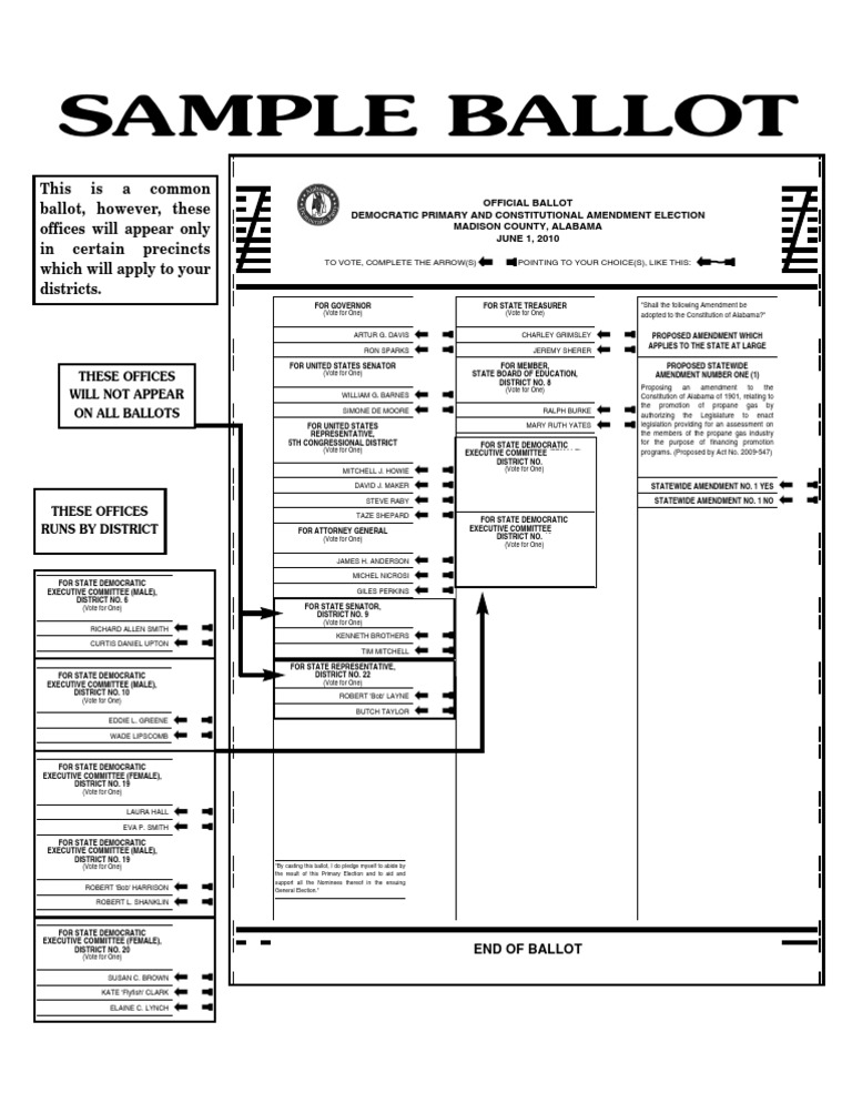Madison County Democratic Sample Ballot Democratic Party (United