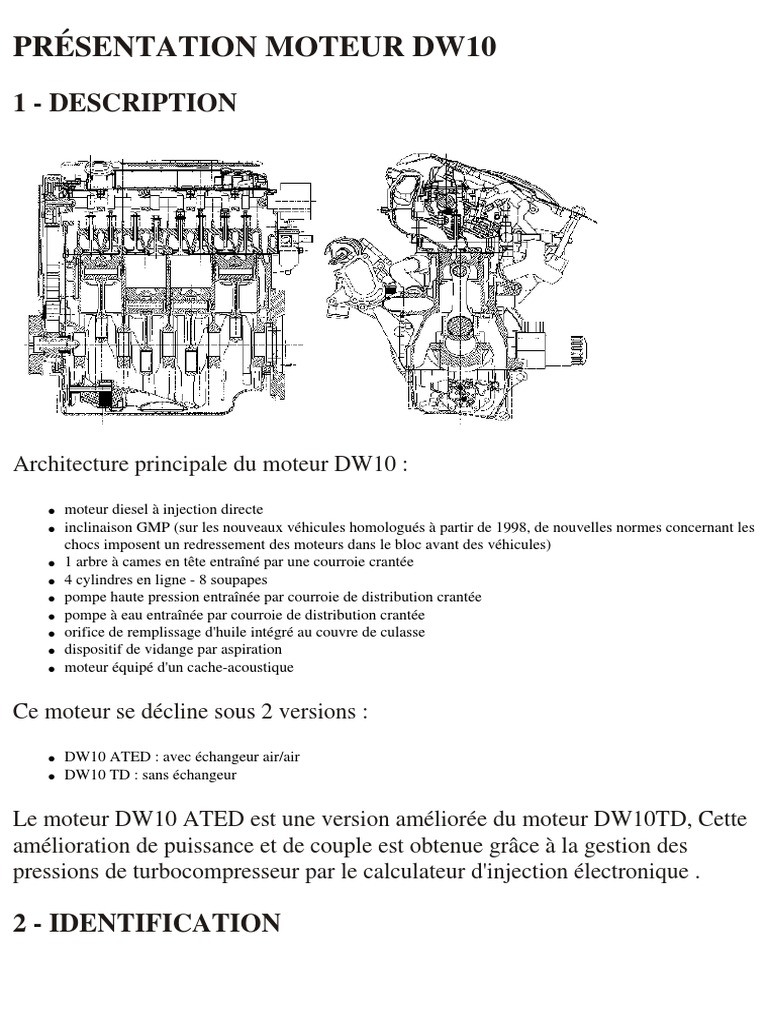 Moteur DW10 : Caractéristiques et Schémas | PDF | Piston | Technologie ...