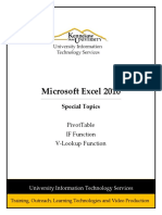 Microsoft Excel 2010: Special Topics