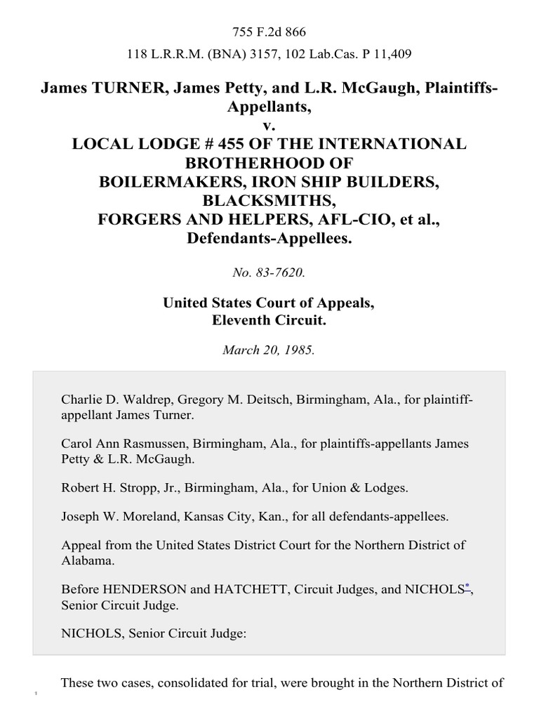 Union Discipline Case: Turner v. Local Lodge 455 | PDF | Statutory ...