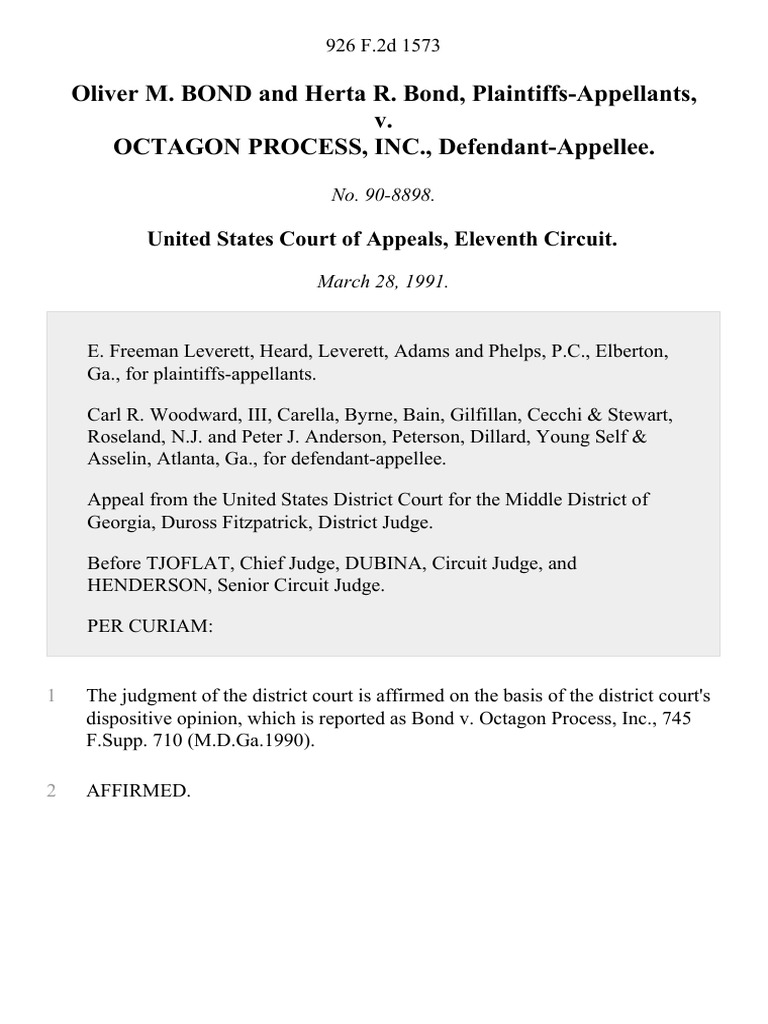 Oliver M. Bond and Herta R. Bond v. Octagon Process, Inc., 926 F.2d ...