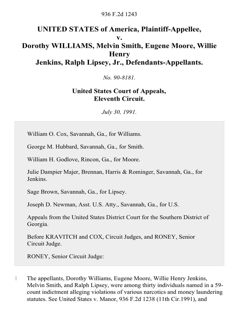 United States v. Dorothy Williams, Melvin Smith, Eugene Moore, Willie