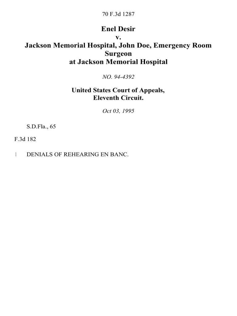 Enel Desir v. Jackson Memorial Hospital, John Doe, Emergency Room