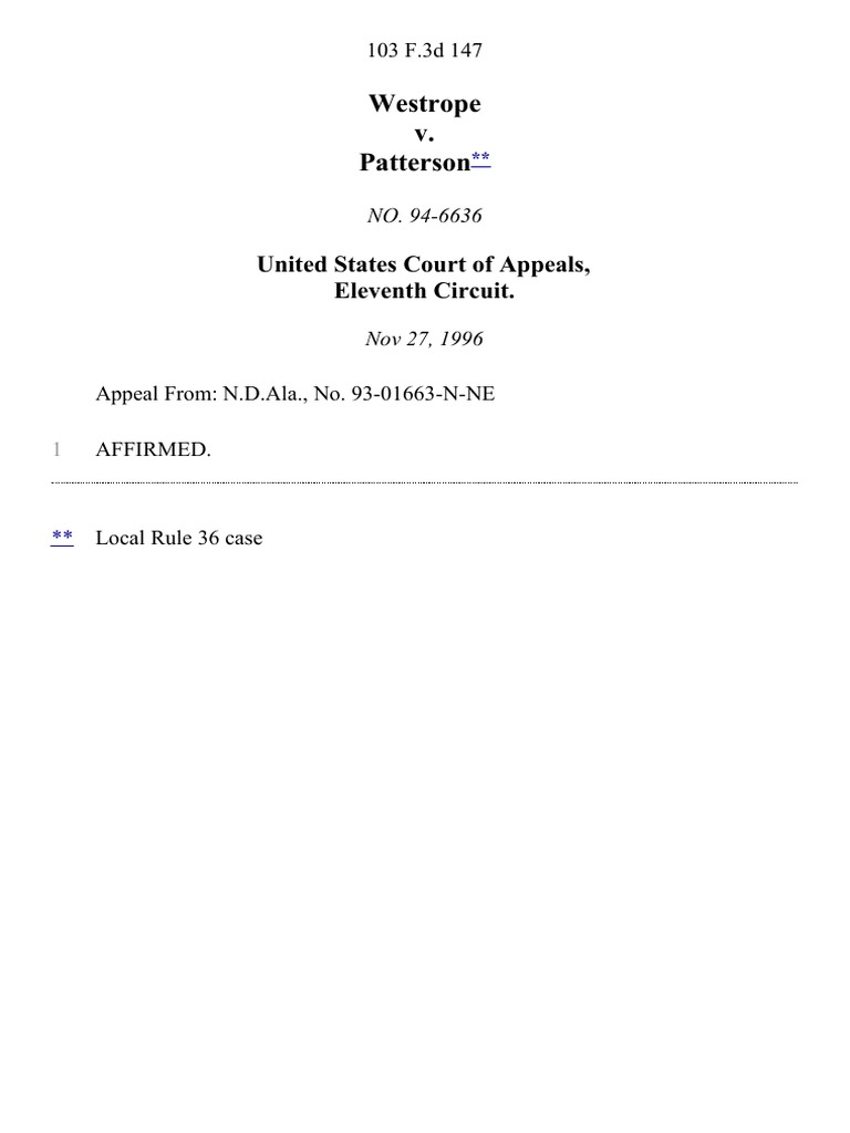 Westrope v. Patterson, 103 F.3d 147, 11th Cir. (1996) | PDF | United ...