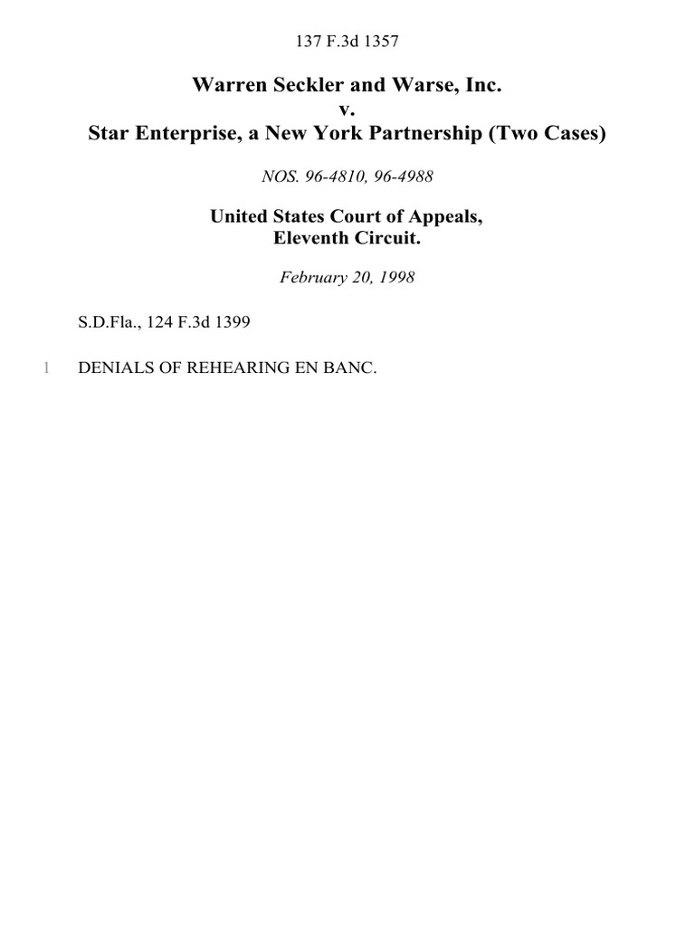 Warren Seckler and Warse, Inc. v. Star Enterprise, A New York