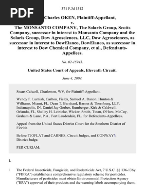 Wayne Charles Oken v. The Monsanto Co., 371 F.3d 1312, 11th Cir. (2004)