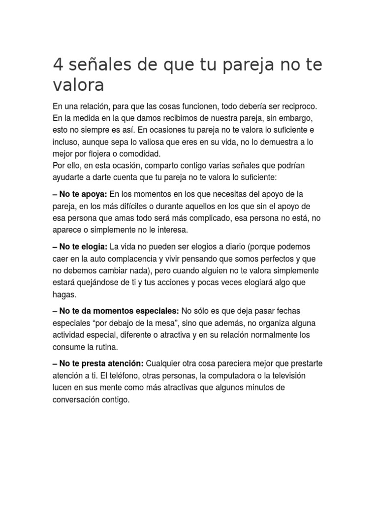 4 Señales de Que Tu Pareja No Te Valora | PDF