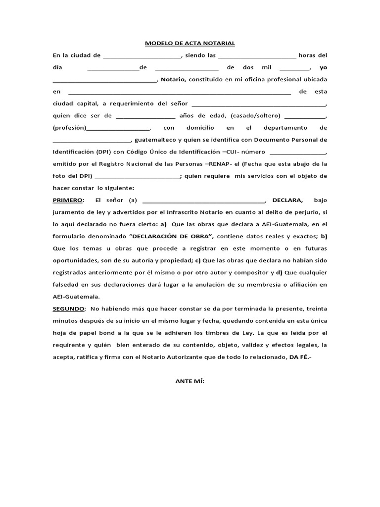 Modelo de Acta Notarial