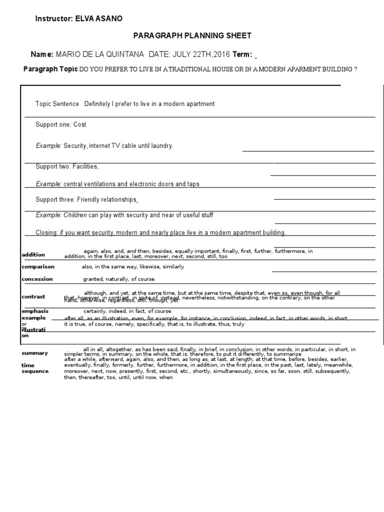 Paragraph Planning Sheet Cba Pdf
