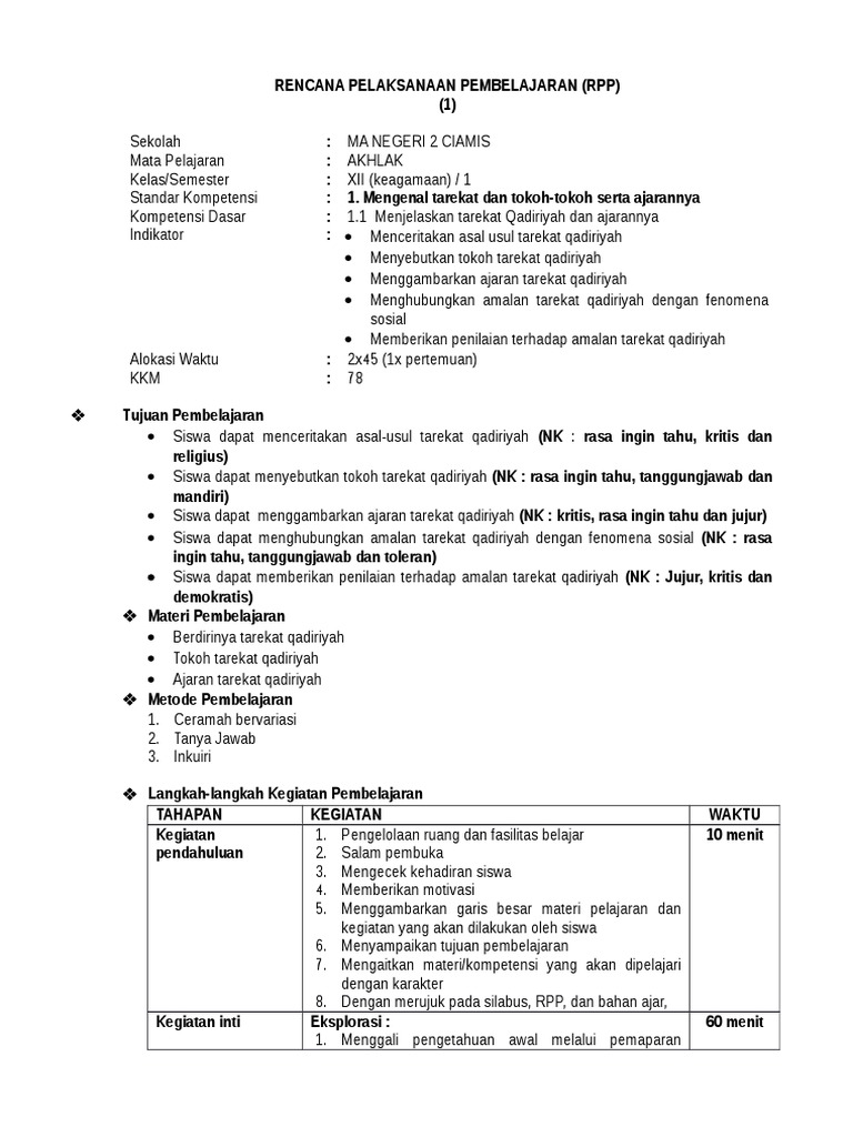 Rpp Akhlak Kls Xii Agama