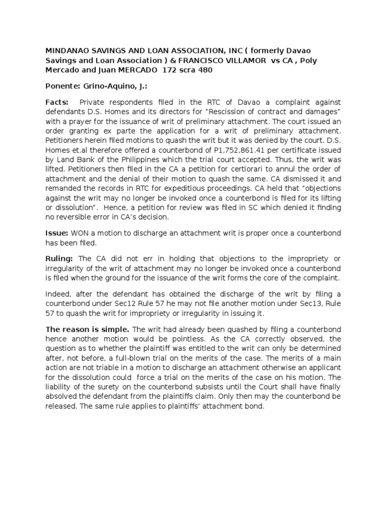 Counterbond and Writ of Attachment Ruling | PDF