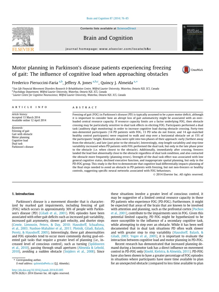 Motor planning in Parkinson's disease patients experiencing freezing of ...