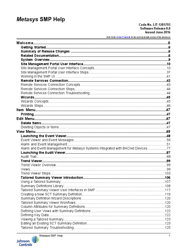 Metasys SMP Help: Code No. LIT-1201793 Software Release 8.0 Issued June ...