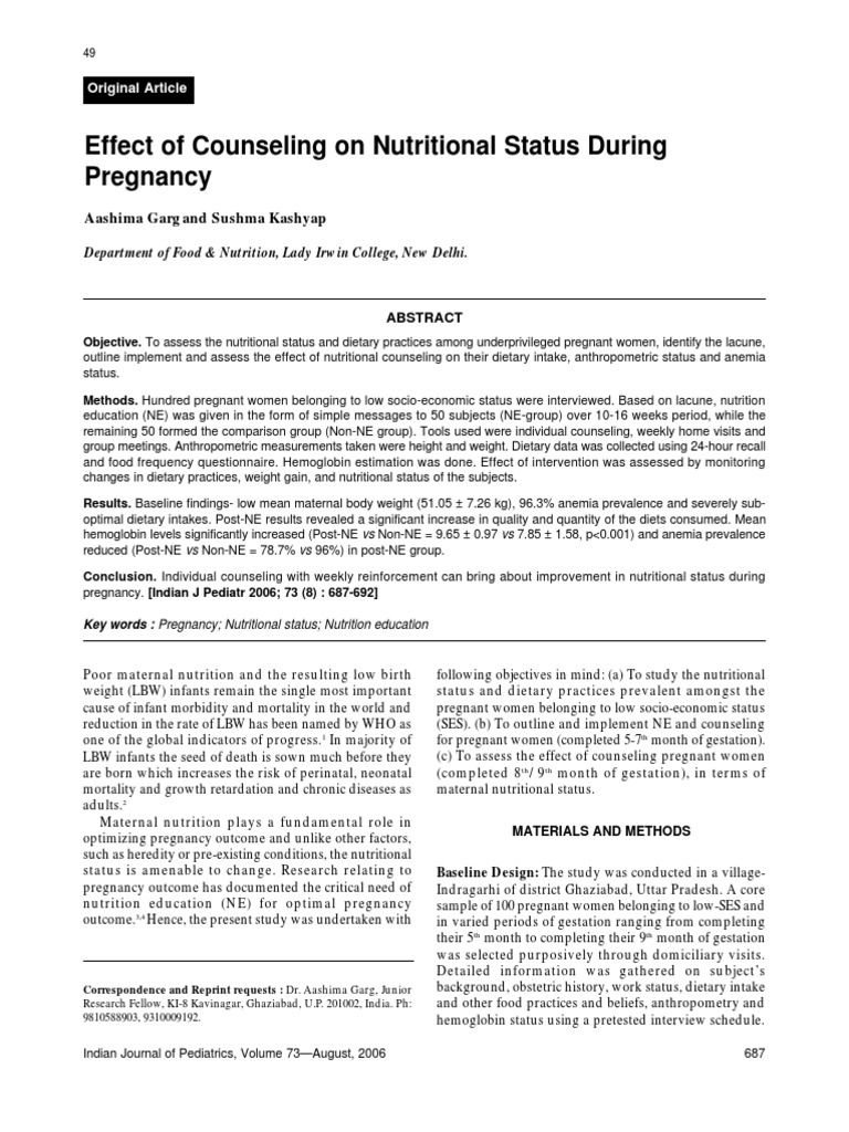 Counseling Impact on Pregnant Women's Nutrition | PDF | Pregnancy ...