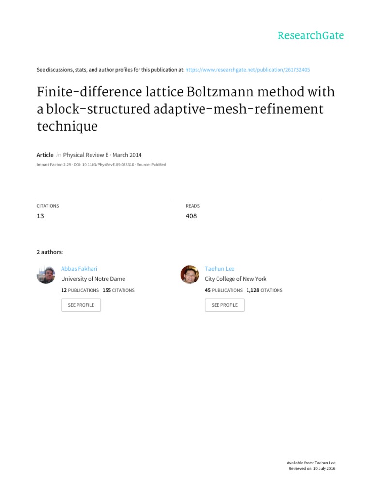 Finite difference lattice boltzmann method with a block structured