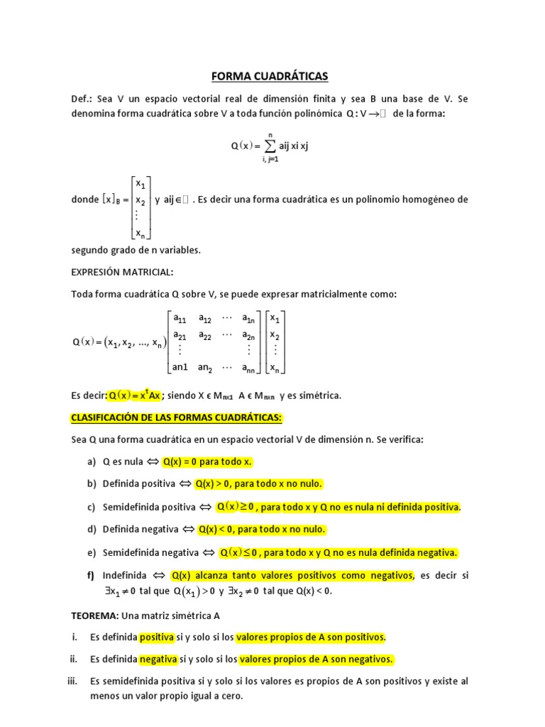 Formas Cuadraticas Uni | PDF | Valores propios y vectores propios ...