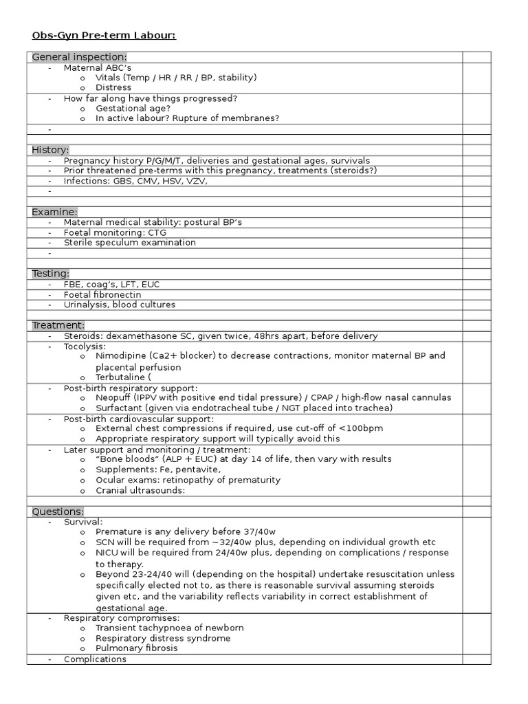 General Inspection:: Obs-Gyn Pre-Term Labour | PDF