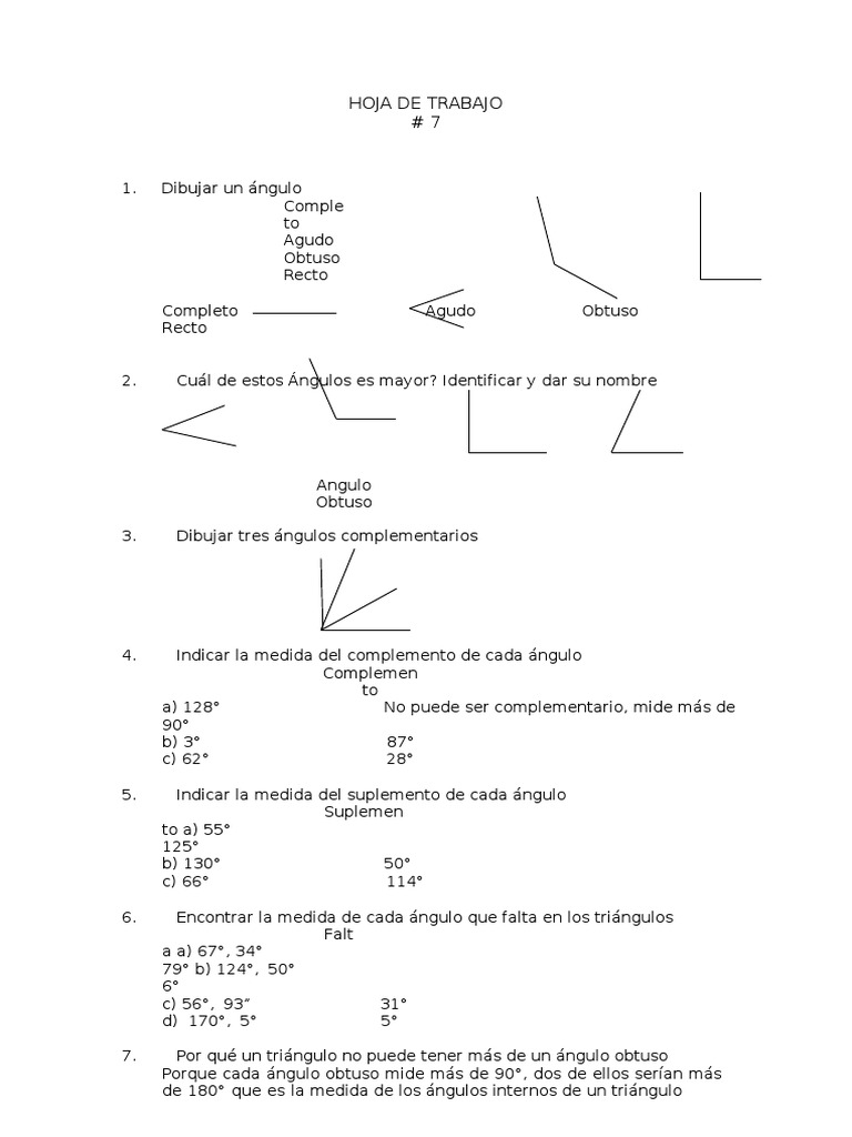 Hoja De Trabajo De Tres Tipos De ángulos
