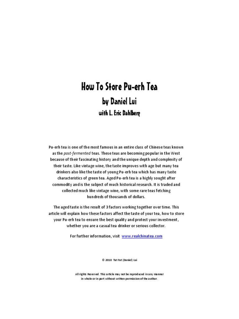How To Store PuErh Tea PDF Tea Nature