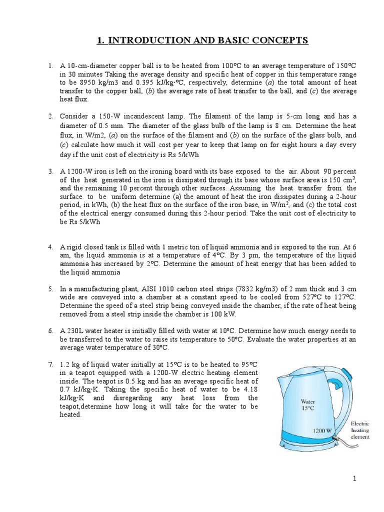 Prob. Sheet Basic Concepts | PDF | Heat Transfer | Incandescent Light Bulb