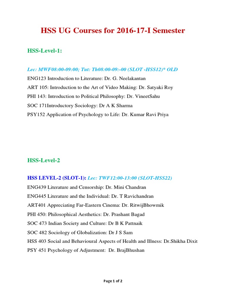 HSS Courses 2016 17 I | PDF