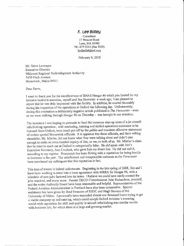 Bailey Letter To MRRA | PDF | Business