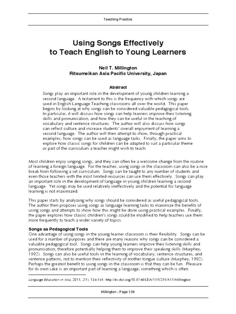Millington - Using Songs Effectively To Teach English To Young Learners ...