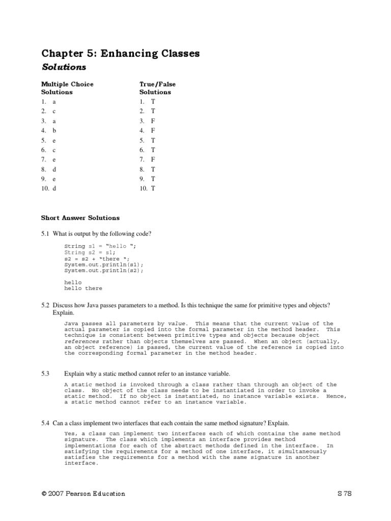 Chapter 5: Enhancing Classes: Solutions | PDF | Method (Computer ...