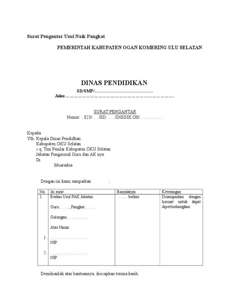 Surat Pengantar Usul Naik Pangkat
