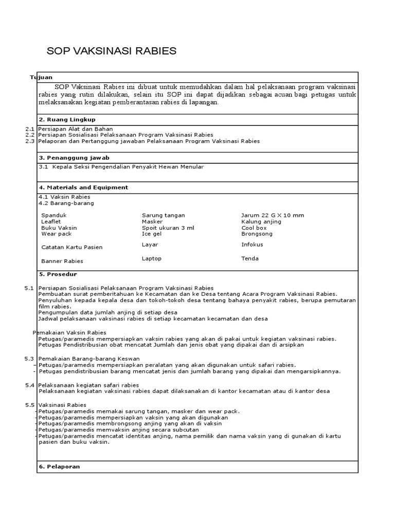 Sop Vaksinasi Rabies | PDF