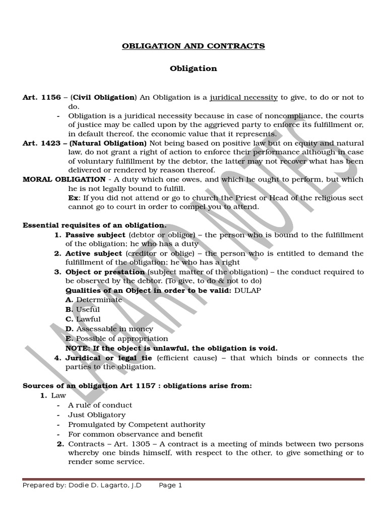 Obligation and Contracts-New | PDF | Law Of Obligations | Contract Law