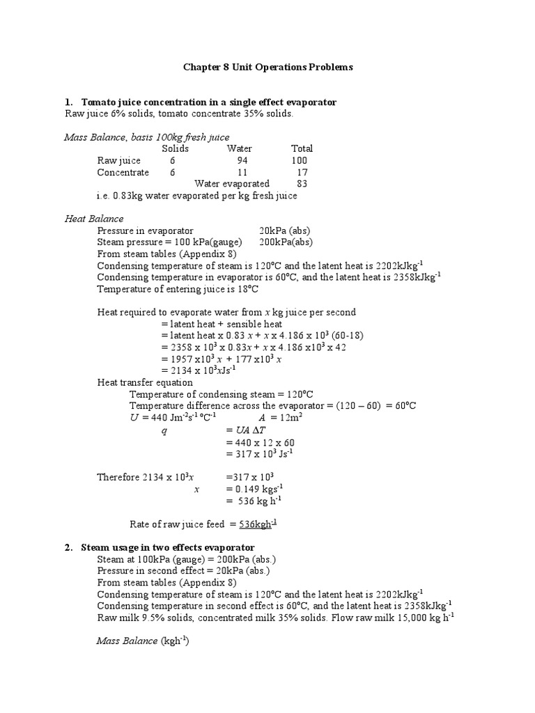Unitops - ch8 Problems | PDF | Latent Heat | Steam